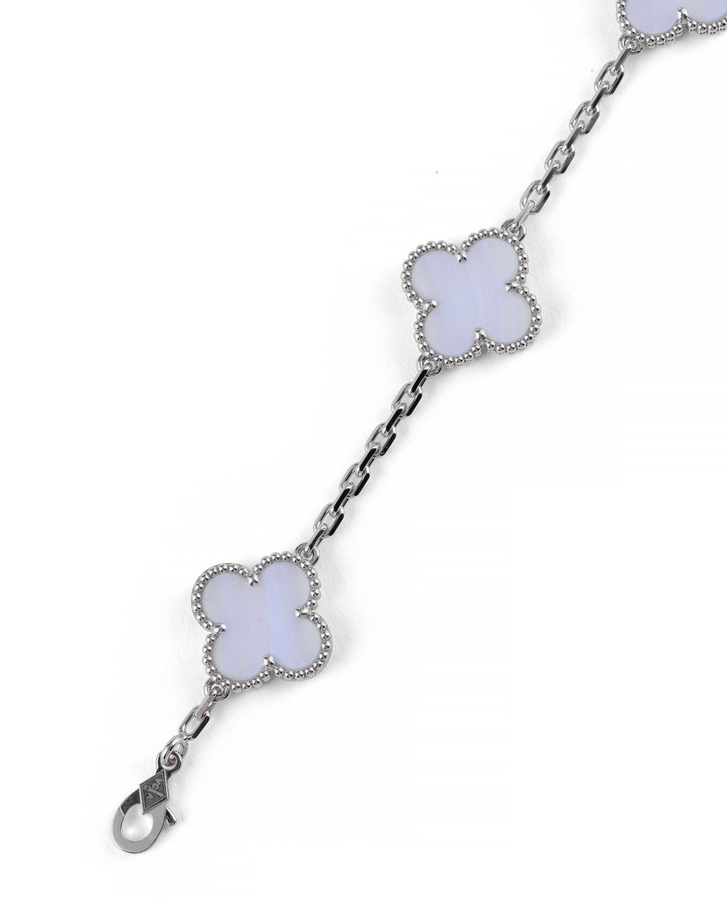 Van Cleef & Arpels Chalcedony 5 Motif 18k White Gold Station Vintage Alhambra Bracelet