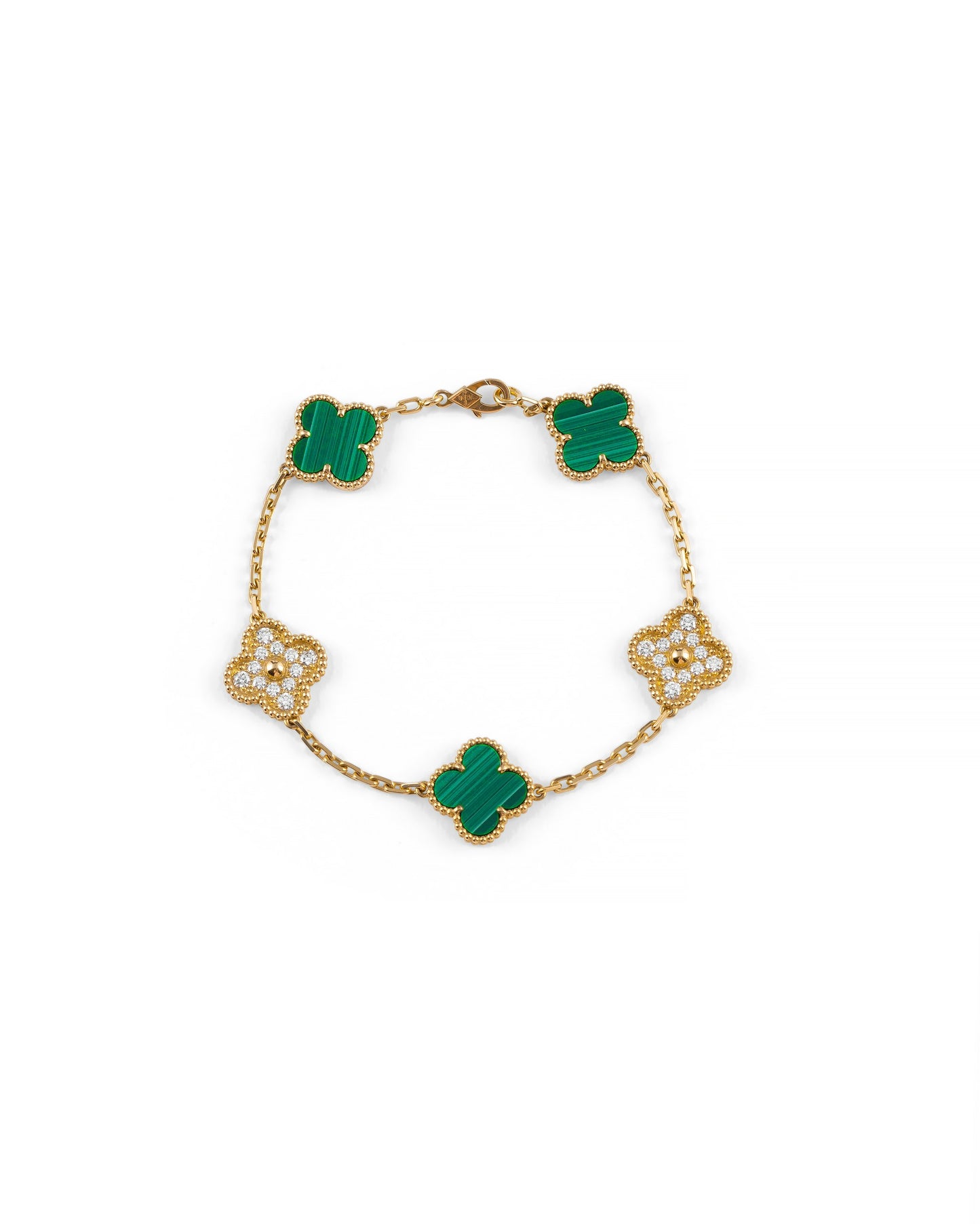 Van Cleef & Arpels Gold, Malachite and Diamonds Alhambra Bracelet
