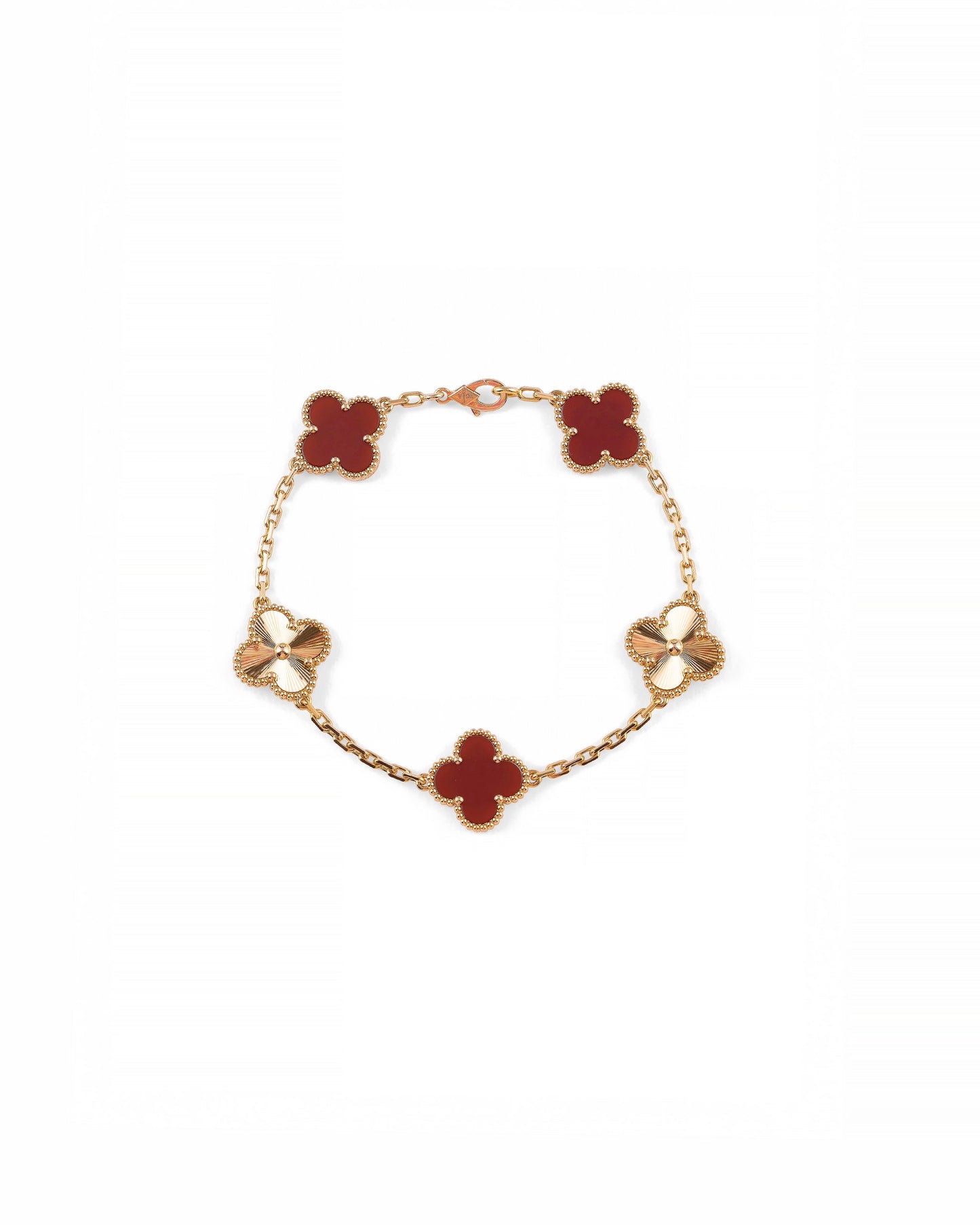 Van Cleef & Arpels 18k Rose Gold Carnelian 5 Motifs Guilloche Vintage Alhambra Bracelet