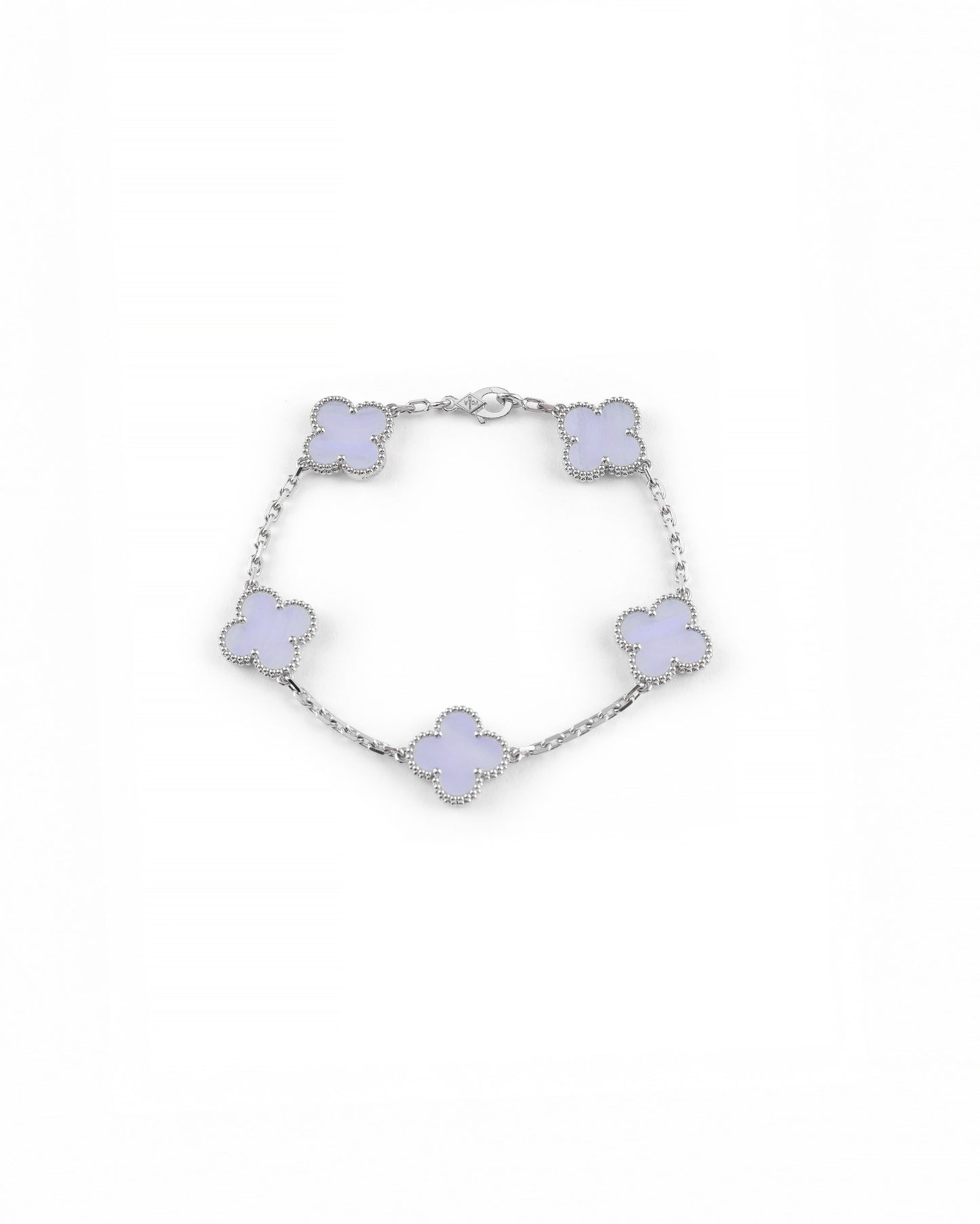 Van Cleef & Arpels Chalcedony 5 Motif 18k White Gold Station Vintage Alhambra Bracelet