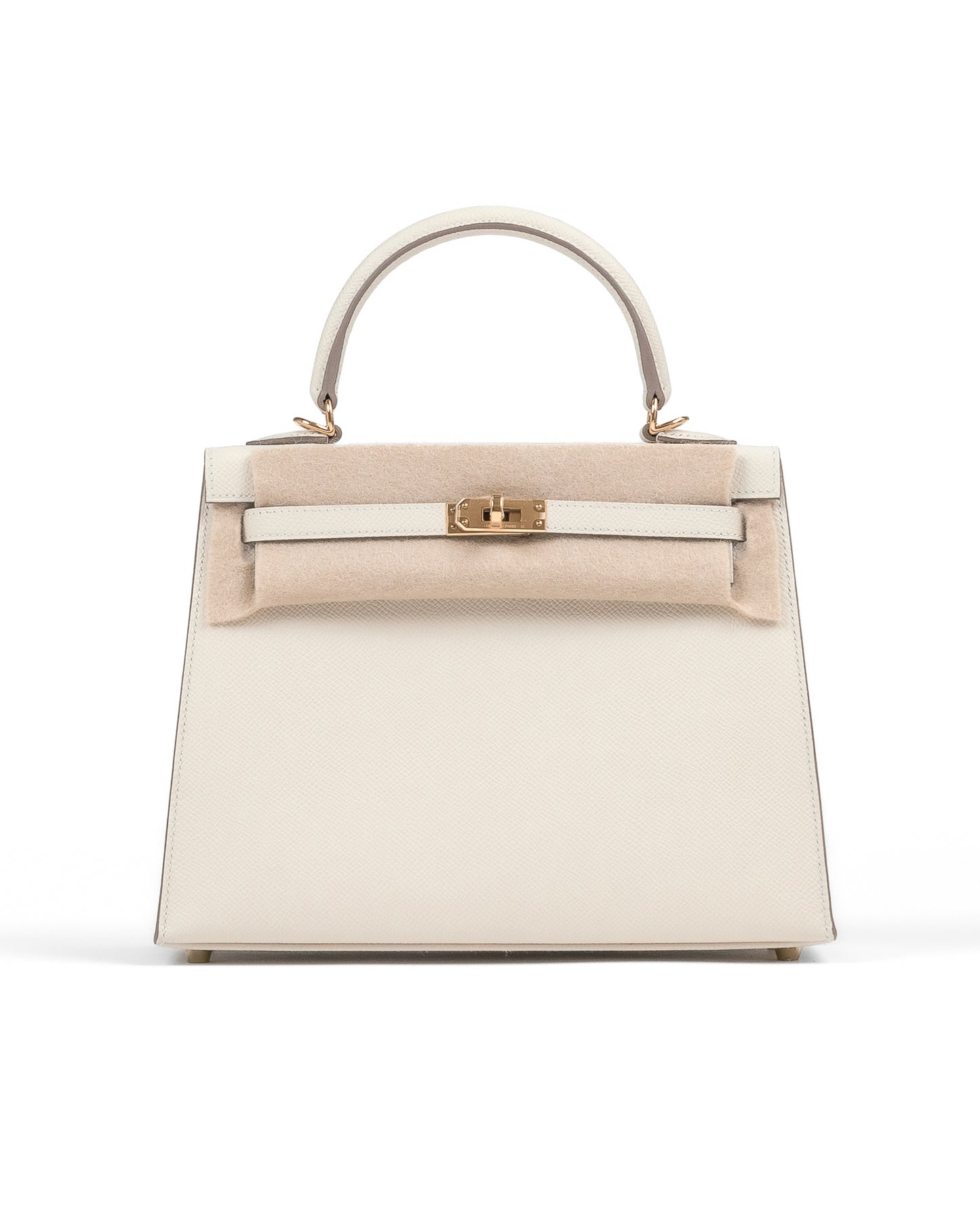 Kelly 25 Sellier Craie in Epsom leather with Gold Hardware