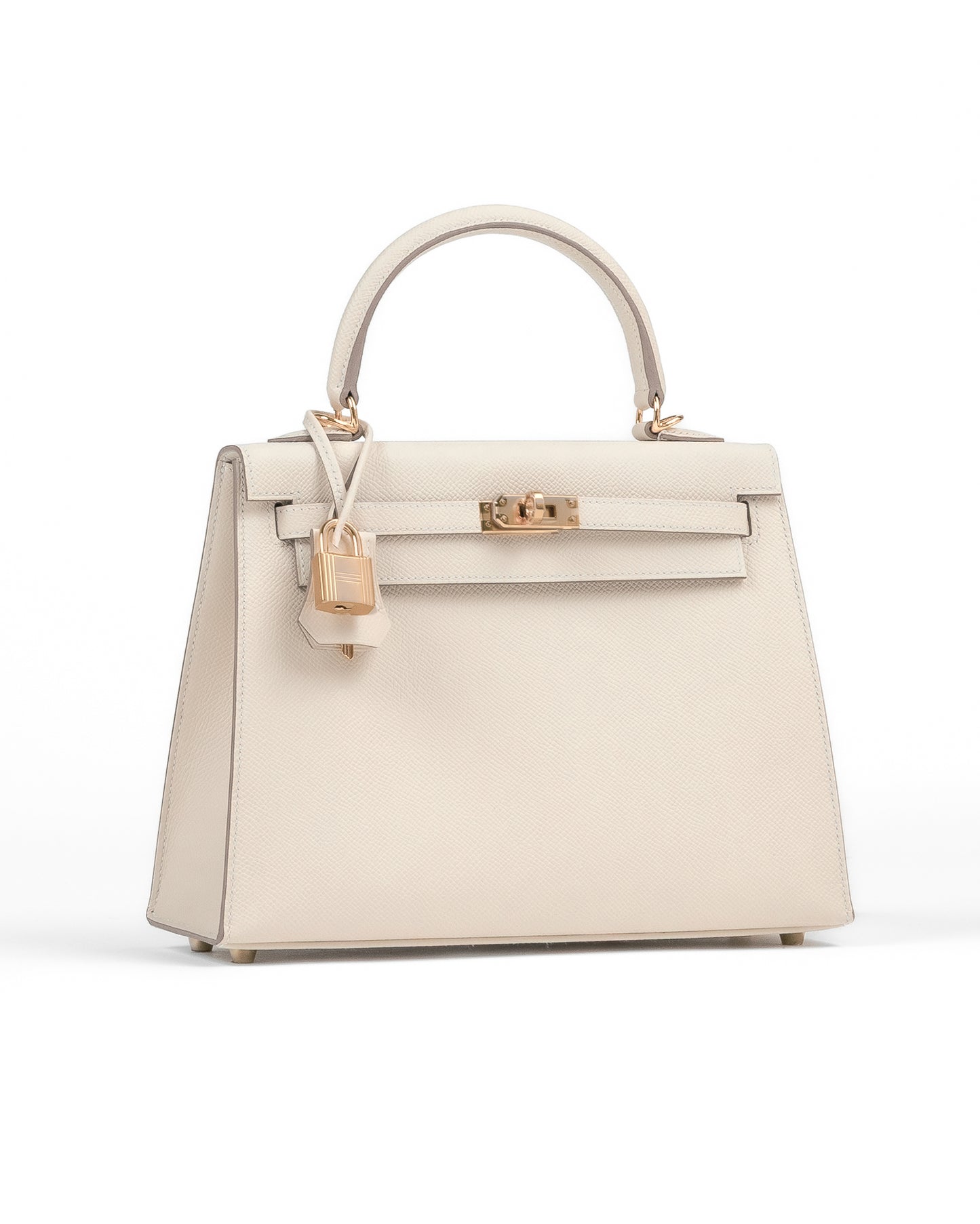 Kelly 25 Sellier Craie in Epsom leather with Gold Hardware