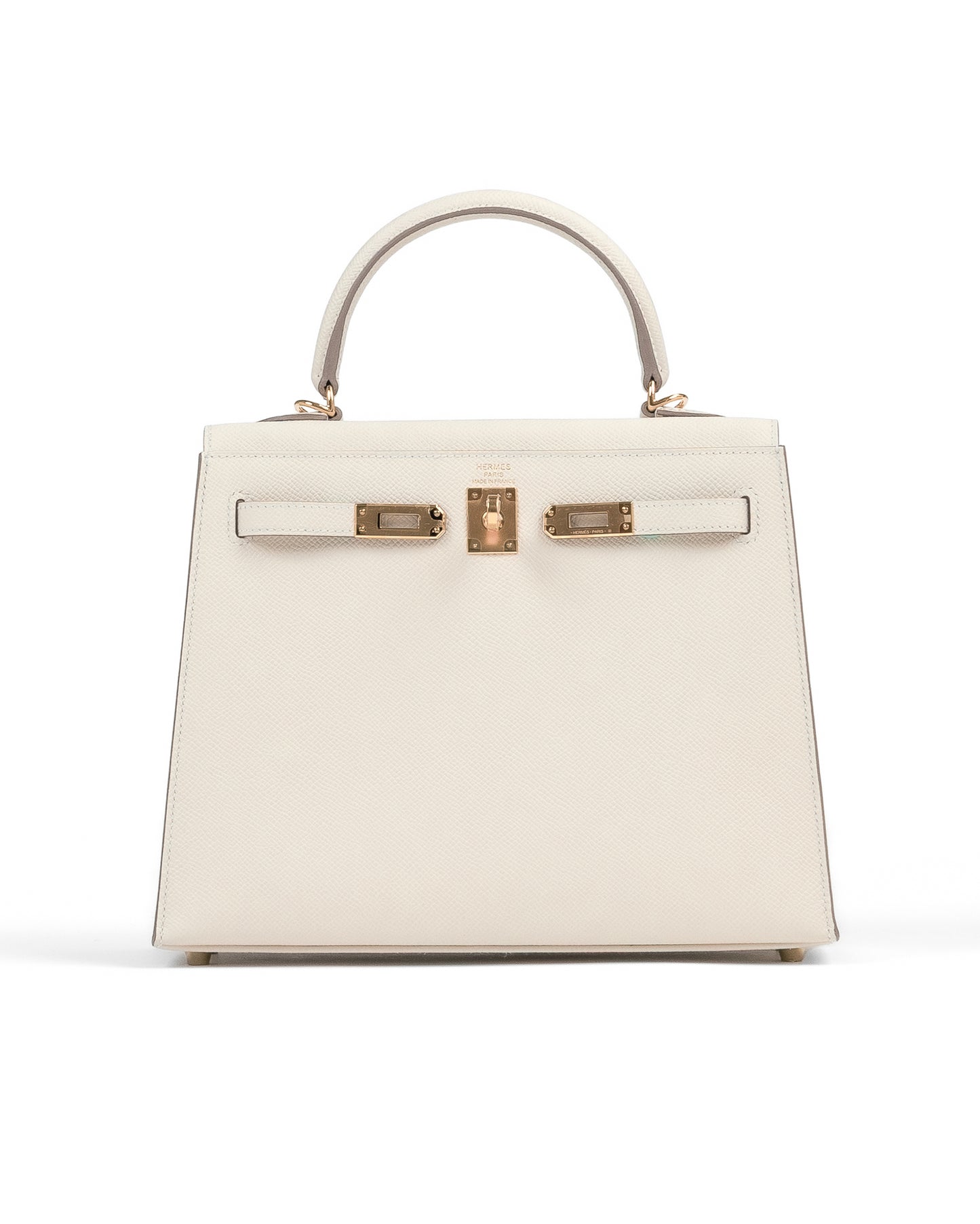 Kelly 25 Sellier Craie in Epsom leather with Gold Hardware