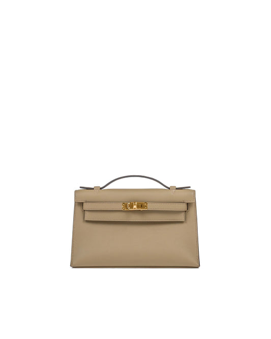 Kelly Pochette in Beige Marfa Swift Leather with Gold Hardware