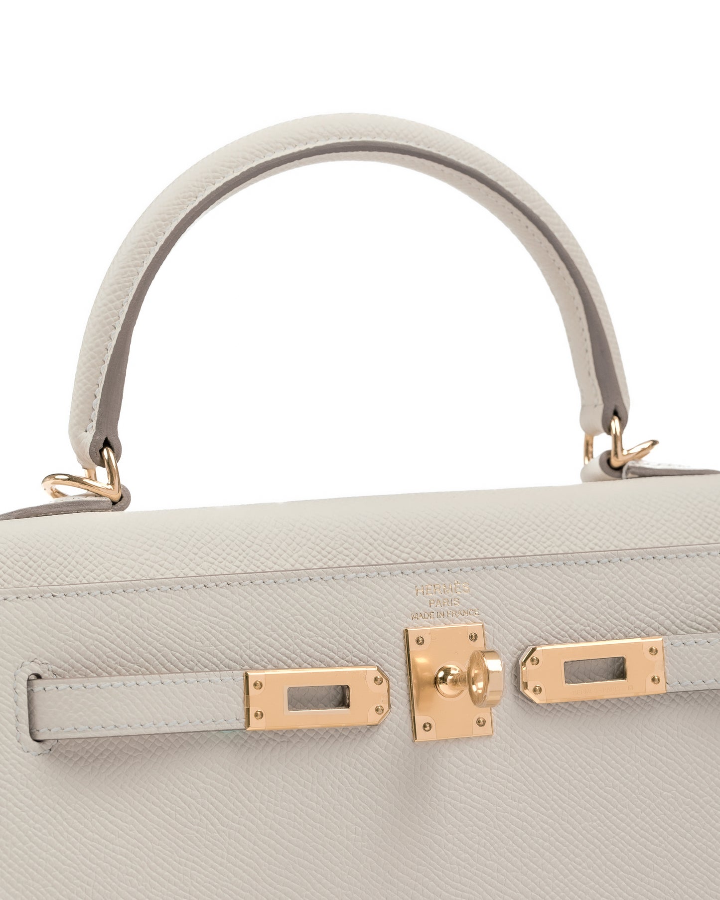 Kelly 25 Sellier Craie in Epsom leather with Gold Hardware