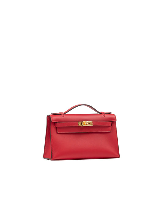 Kelly Pochette Rouge Radieux in Swift Leather with Gold Hardware