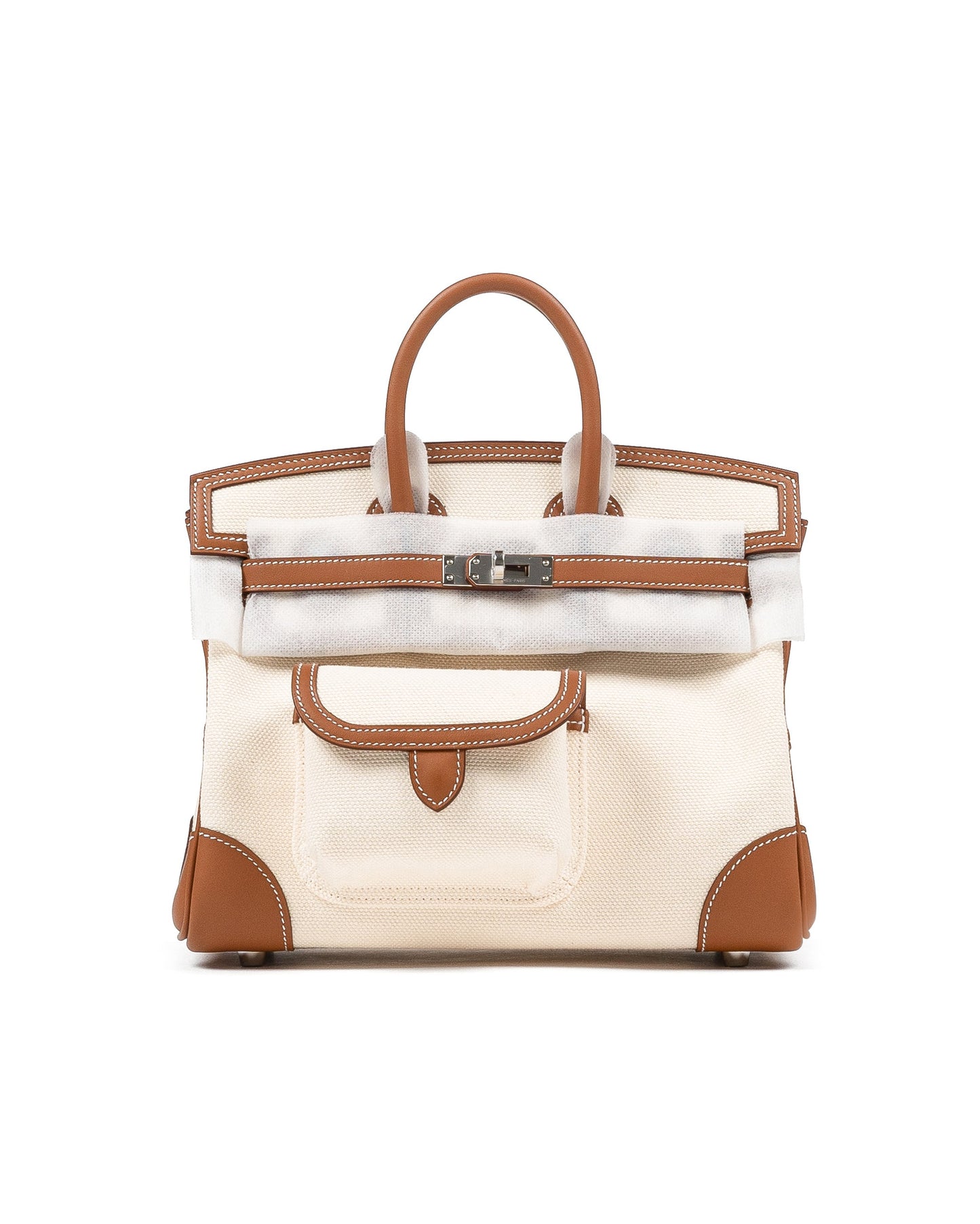 Birkin 25 Cargo in Ecru/Beige Toile H and Gold Swift with Palladium Hardware