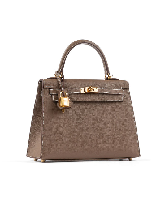 Kelly 25 Etoupe in Epsom Leather with Gold Hardware