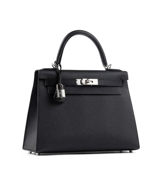 Kelly 28 Black in Epsom Leather with Palladium Hardware