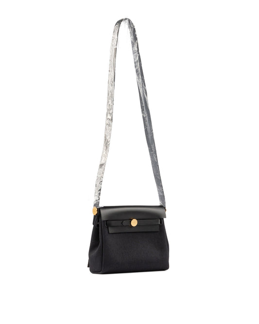 Mini Herbag Black Canvas and Vache Hunter Leather with Gold Hardware