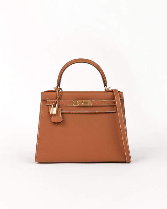 Kelly 28 Gold in Epsom Leather with Gold Hardware
