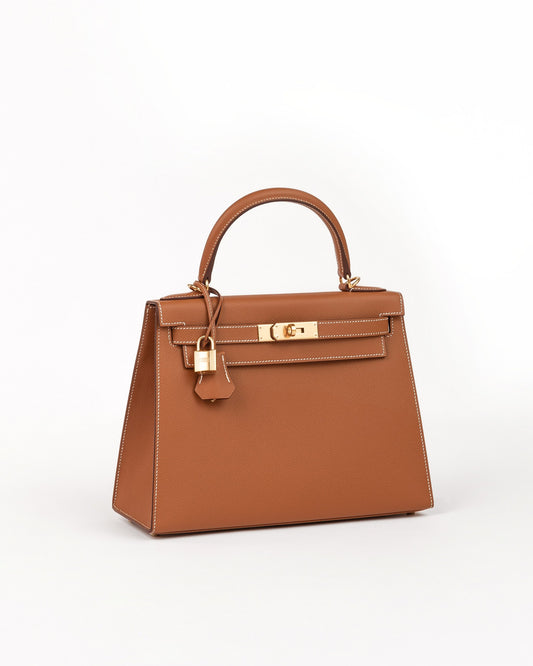 Kelly 28 Gold in Epsom Leather with Gold Hardware