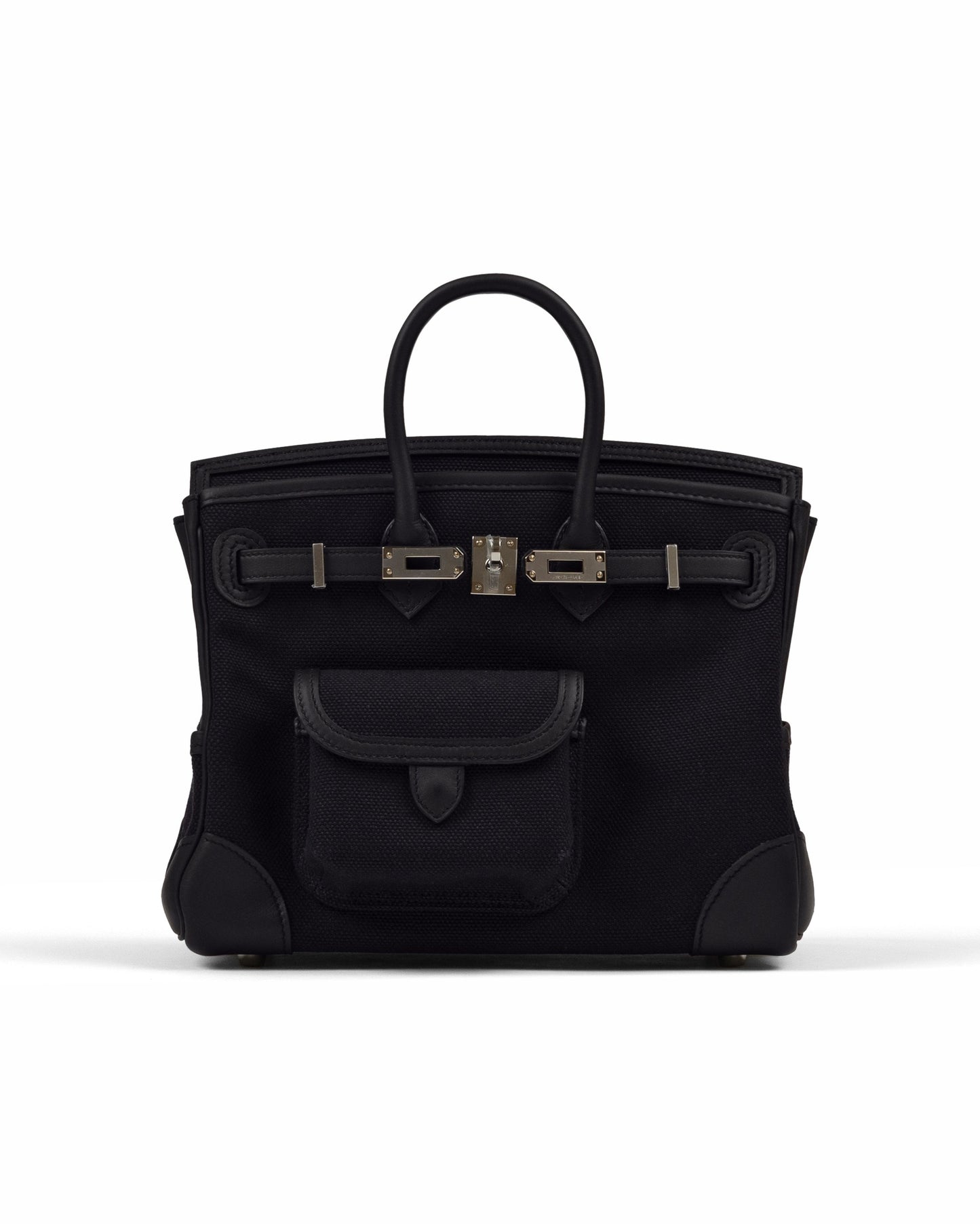 Birkin 25 Cargo in Black Canvas, Bleu Marine Swift Leather & Palladium Hardware