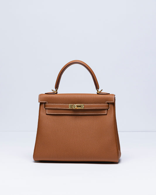 Kelly 25 Gold Togo Leather with Gold Hardware