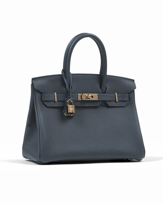 Birkin 30 HSS Gris Misty in Togo Leather Jaune De Naples Interior with Permabrass Hardware
