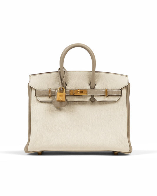 Birkin 25 HSS Craie/Gris Tourterelle in Togo Leather with Brushed Gold Hardware