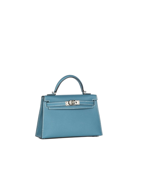 Hermès Mini Kelly 20 in Bleu Jean Epsom Leather with Palladium Hardware