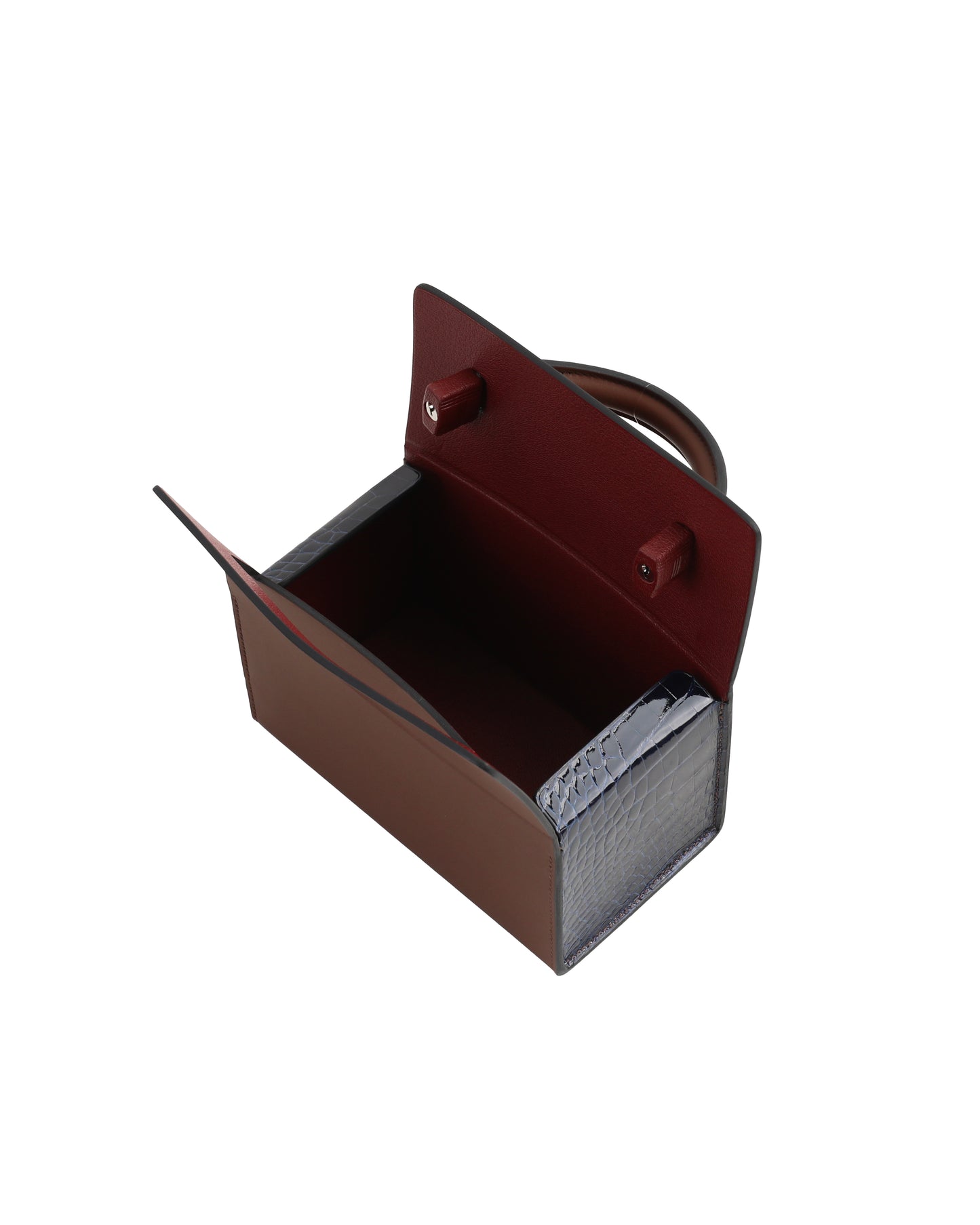 Petit H Boxbag in Hunter Cowhide & Bleu Saphir Shiny Alligator with Brass Hardware