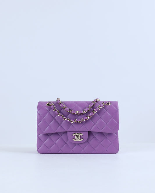 Chanel Purple Quilted Caviar Small Classic Double Flap with Champagne Hardware