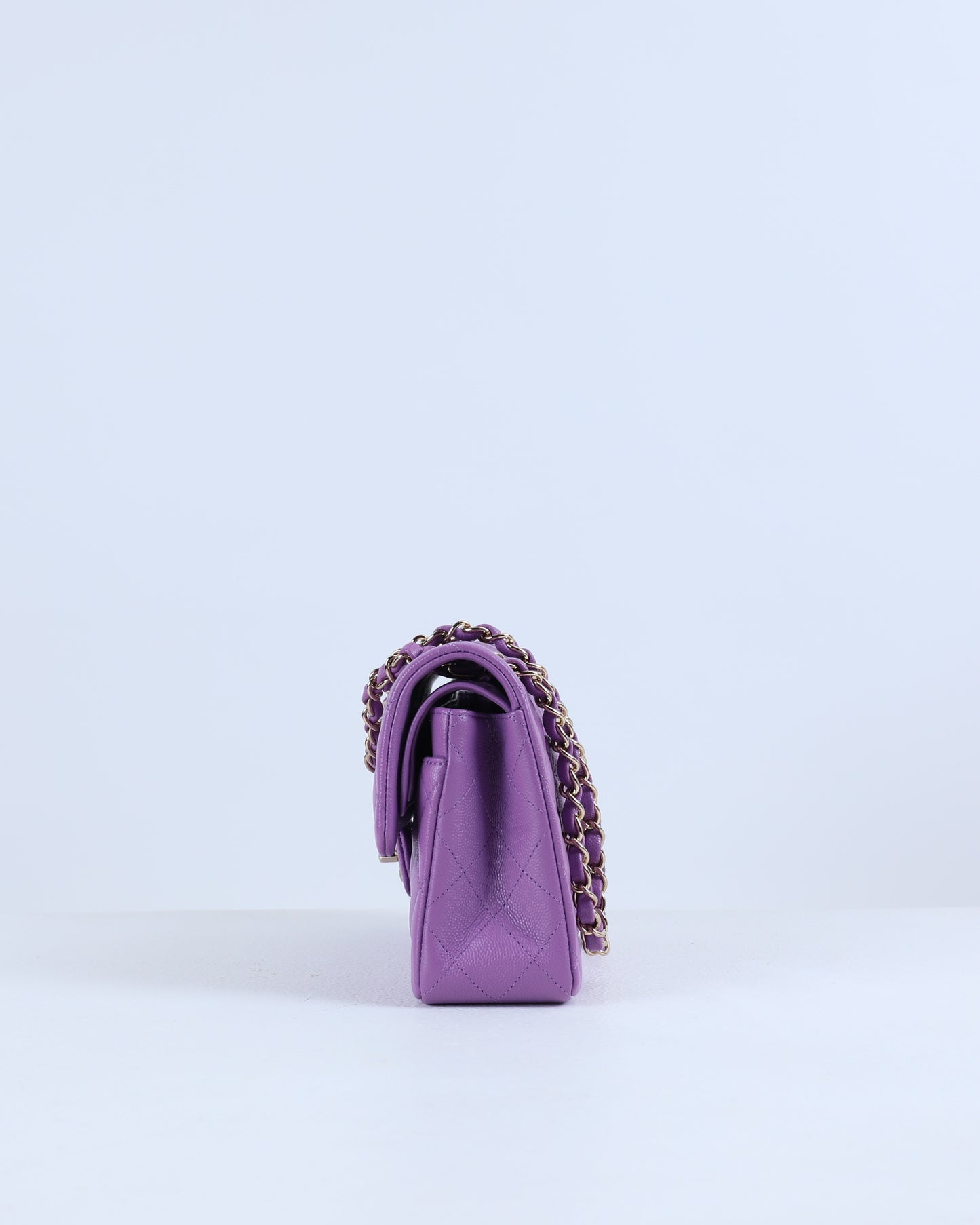 Chanel Purple Quilted Caviar Small Classic Double Flap with Champagne Hardware