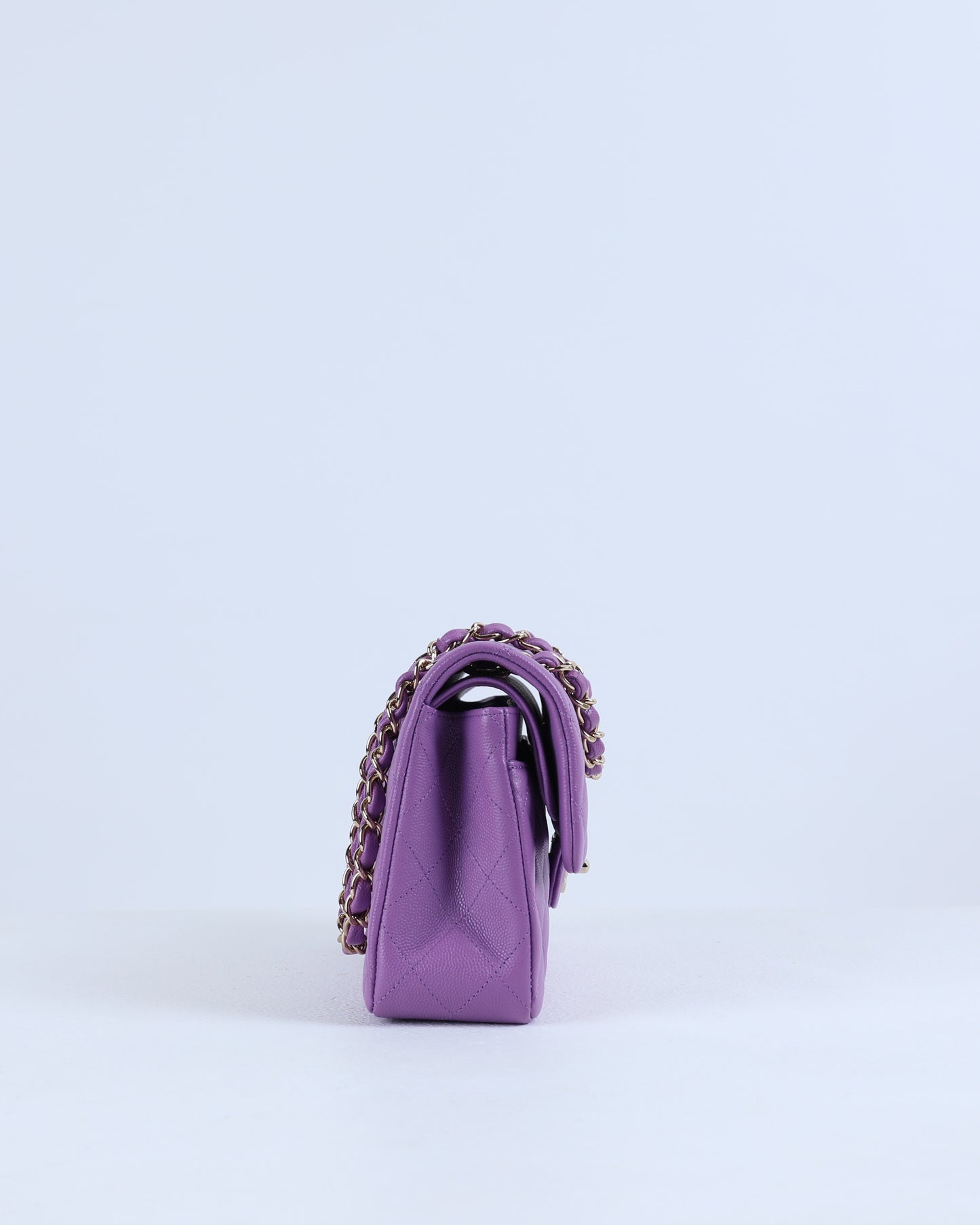Chanel Purple Quilted Caviar Small Classic Double Flap with Champagne Hardware