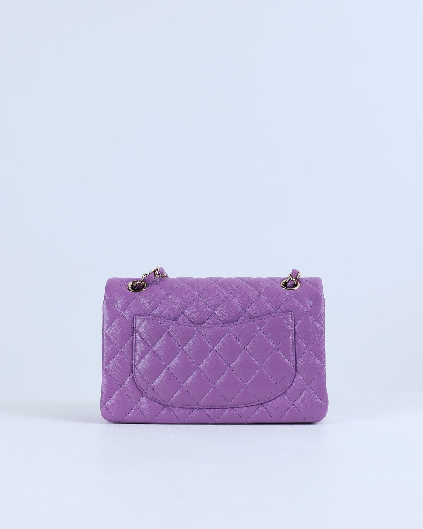 Chanel Purple Quilted Caviar Small Classic Double Flap with Champagne Hardware
