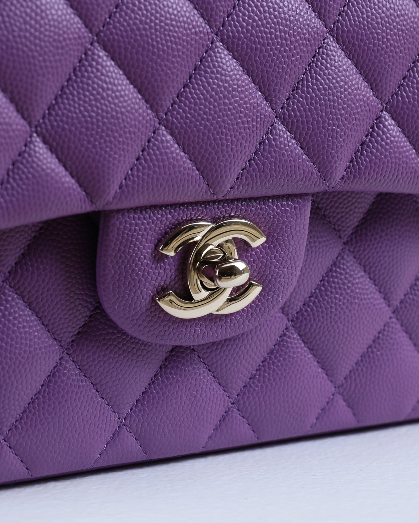 Chanel Purple Quilted Caviar Small Classic Double Flap with Champagne Hardware