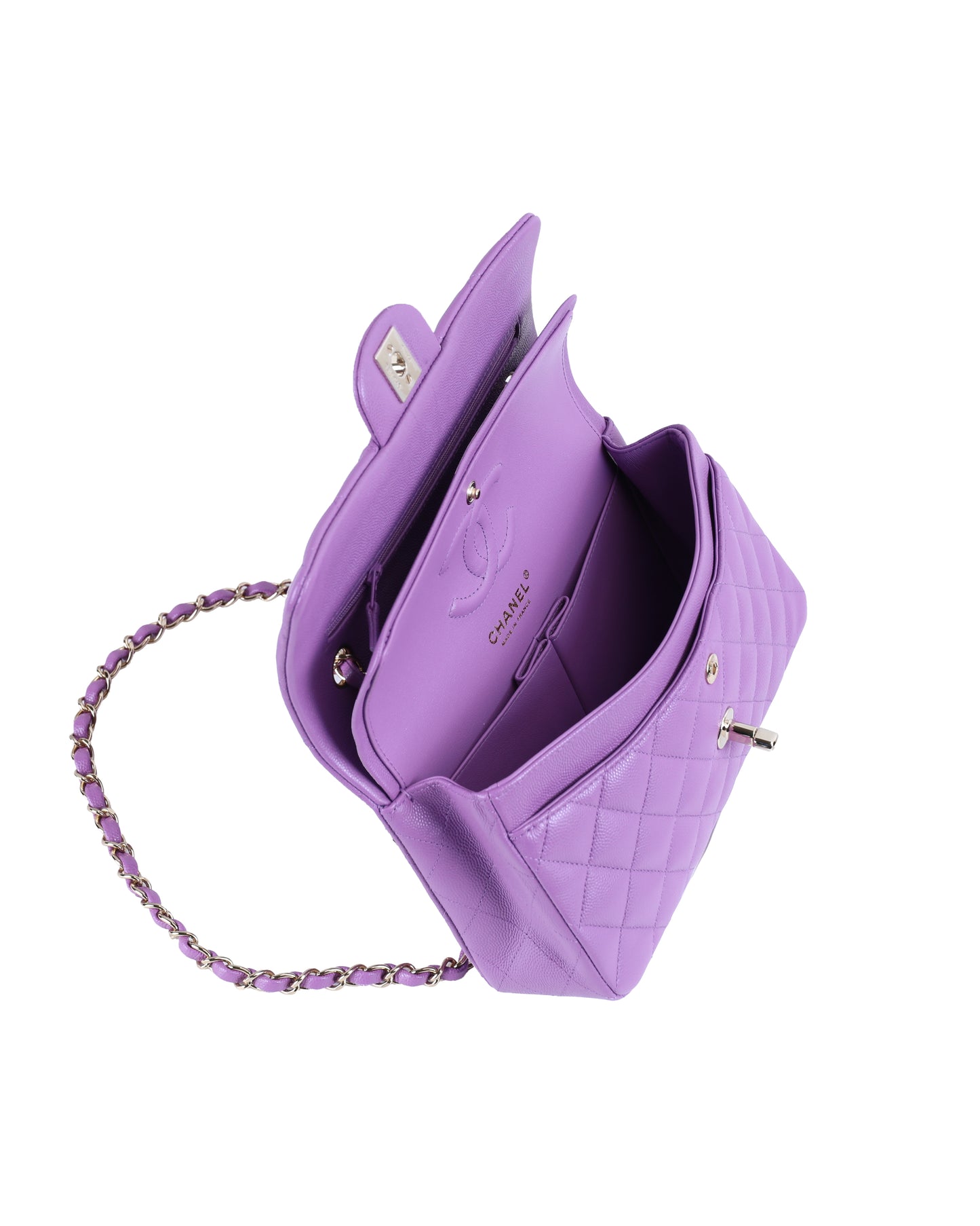 Chanel Purple Quilted Caviar Small Classic Double Flap with Champagne Hardware
