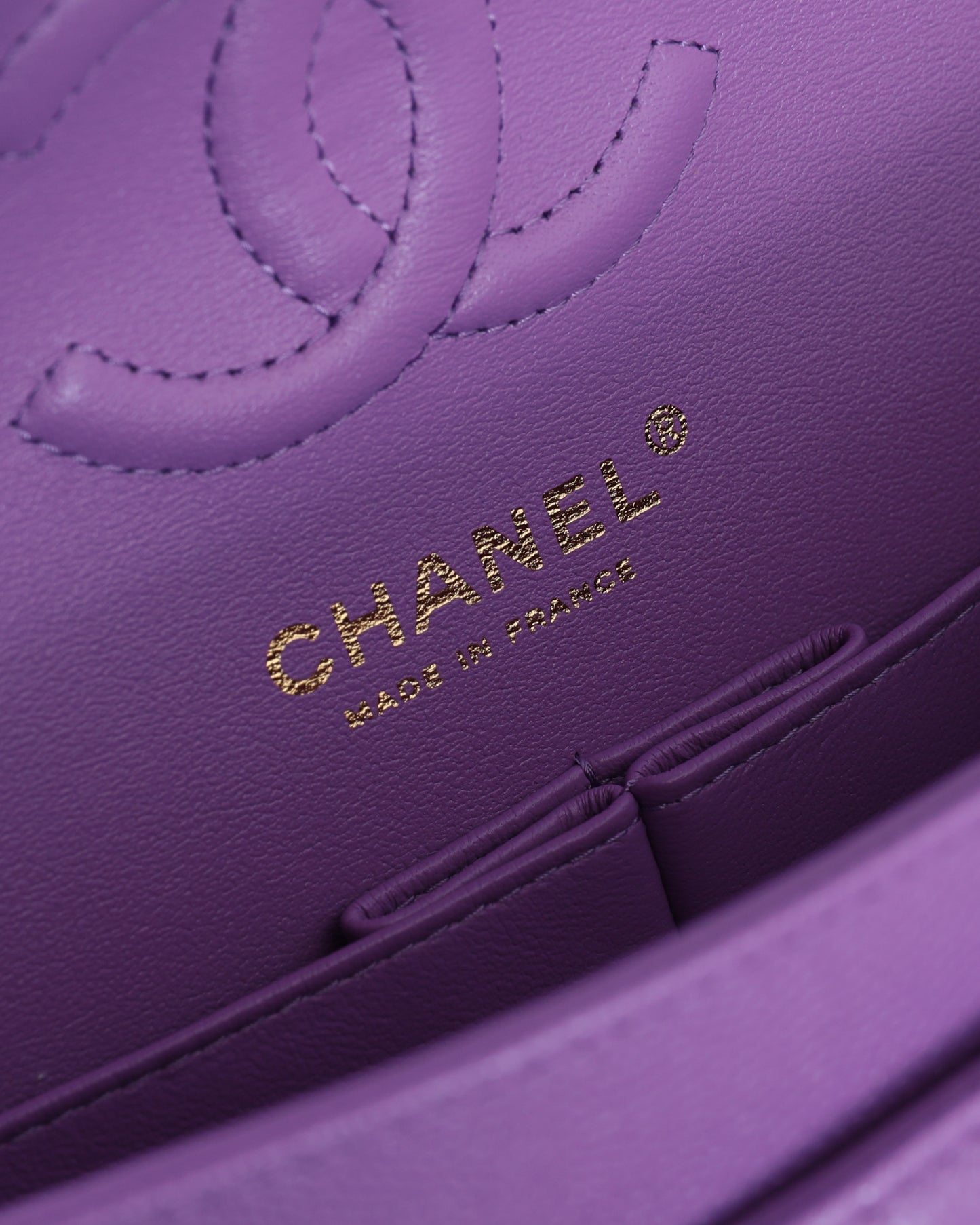 Chanel Purple Quilted Caviar Small Classic Double Flap with Champagne Hardware