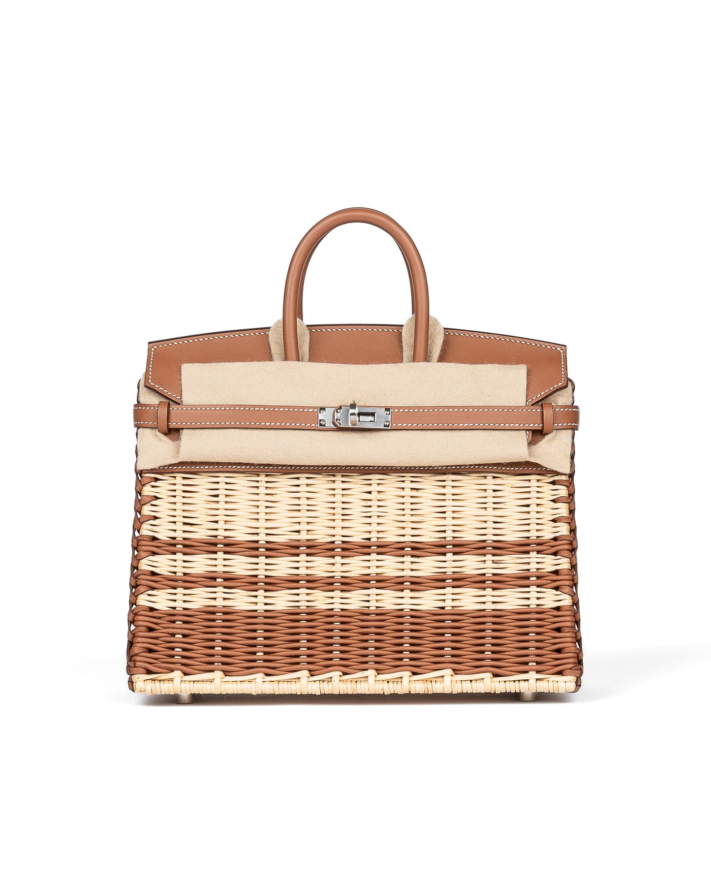 Birkin 25 Picnic Gold in Swift and Stripe Osier Wicker Leather with Palladium Hardware