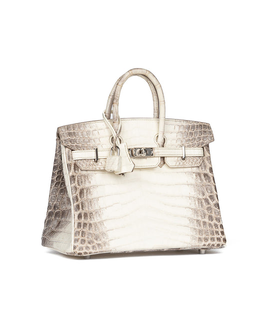 Birkin 25 Niloticus Crocodile Himalaya Blanc with Palladium Hardware