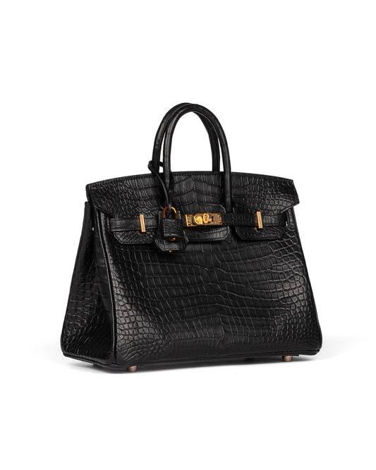 Birkin 25 Black in Matte Alligator Leather with Rose Gold Hardware