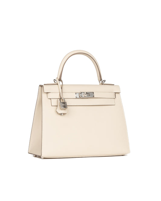 Kelly 28 Craie in Epsom Leather with Palladium Hardware