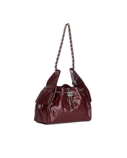 Chanel 25 Small Dark Burgundy in Crumpled Calfskin and Silver-tone Metal