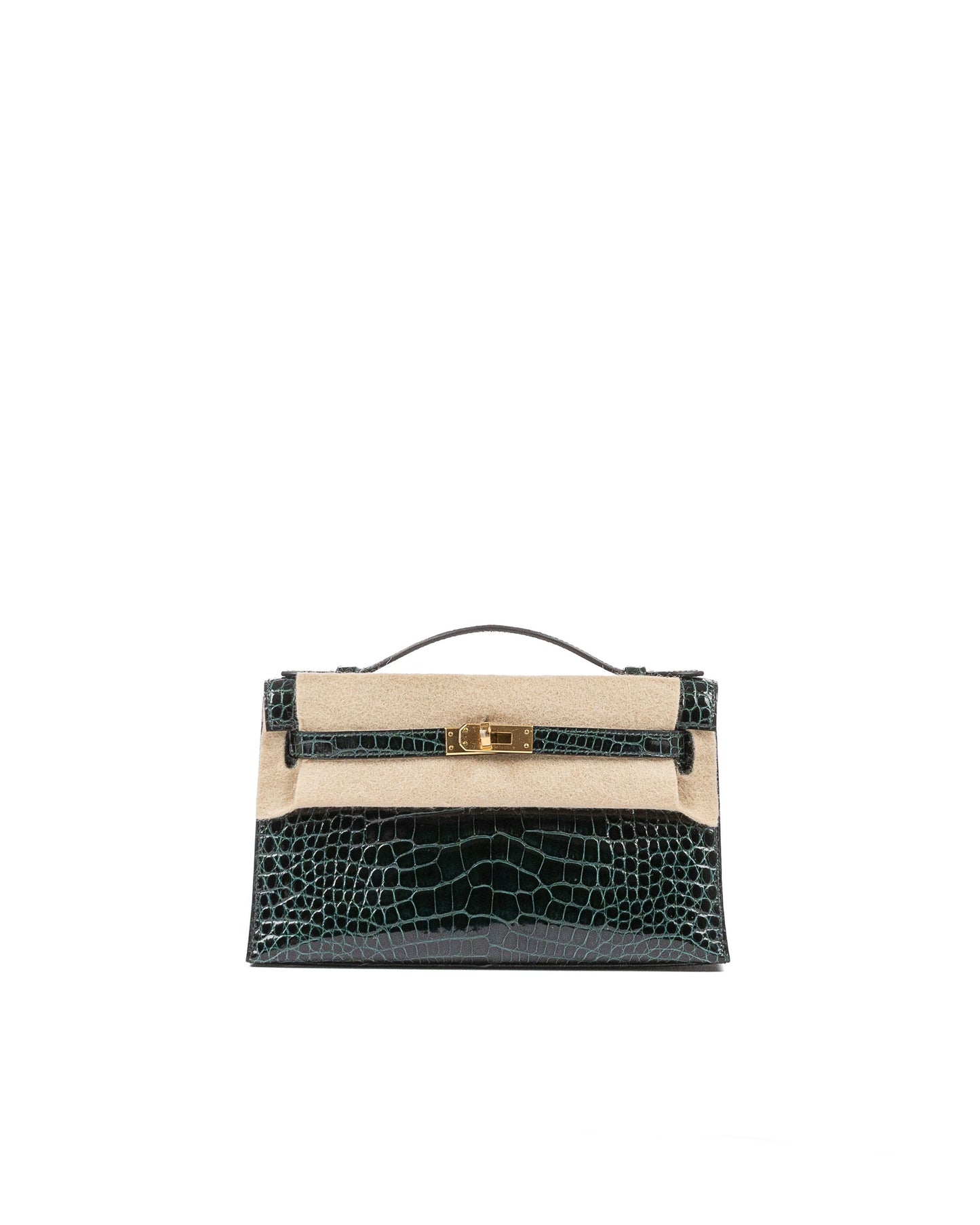 Kelly Pochette Vert Cypress in Shiny Alligator with Gold Hardware