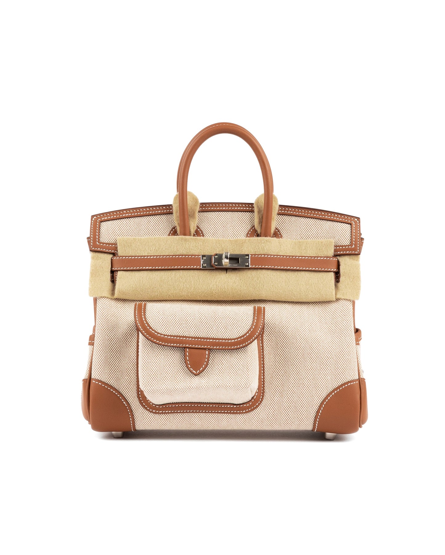 Birkin 25 Cargo Ecru/Beige Toile H & Gold Swift with Palladium Hardware