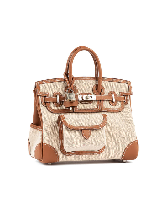 Birkin 25 Cargo Ecru/Beige Toile H & Gold Swift with Palladium Hardware