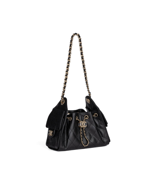 Chanel 25 Mini Black Grained Calfskin with Gold-Tone Hardware