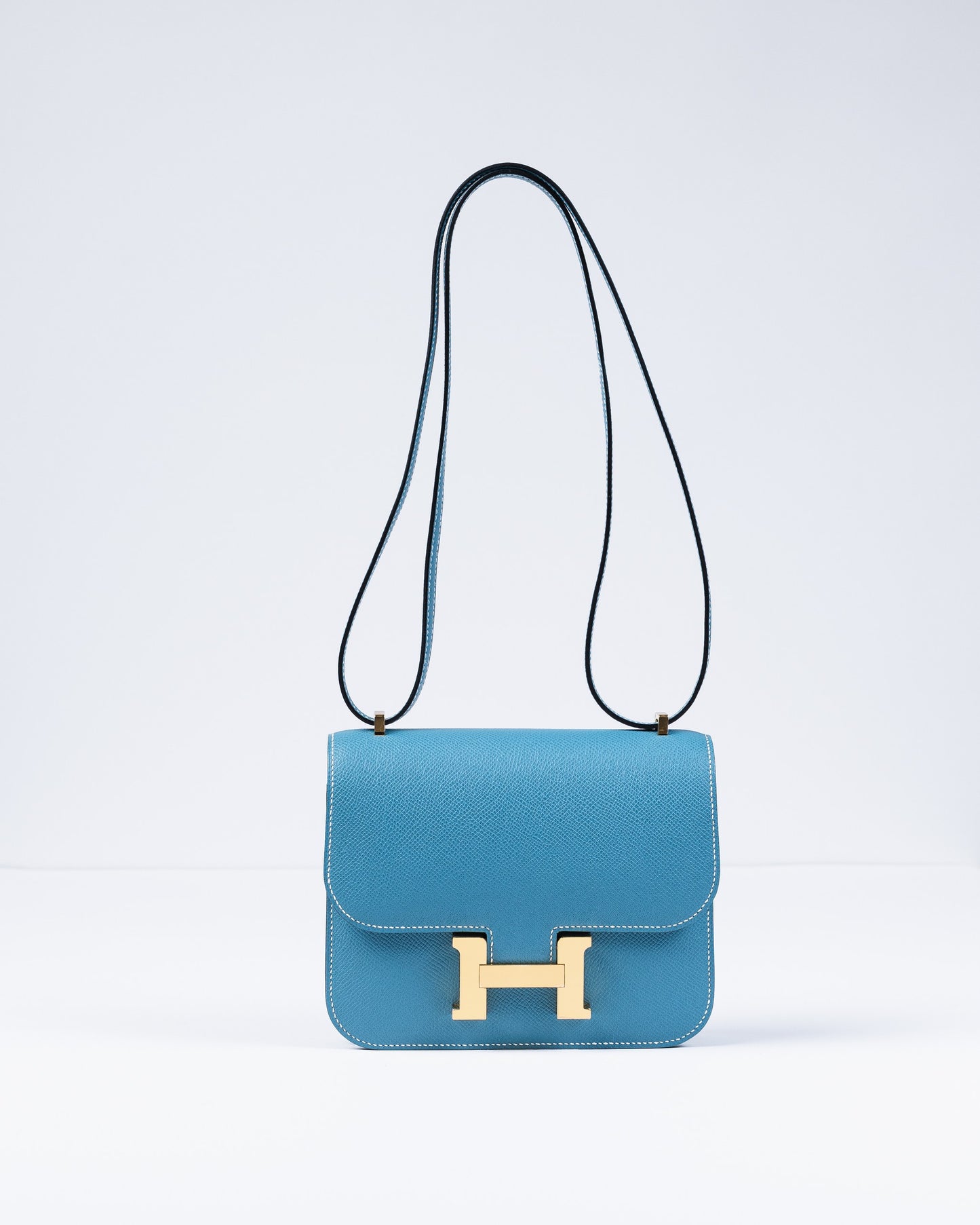 Constance 18 New Blue Jean in Epsom Leather with Gold Hardware