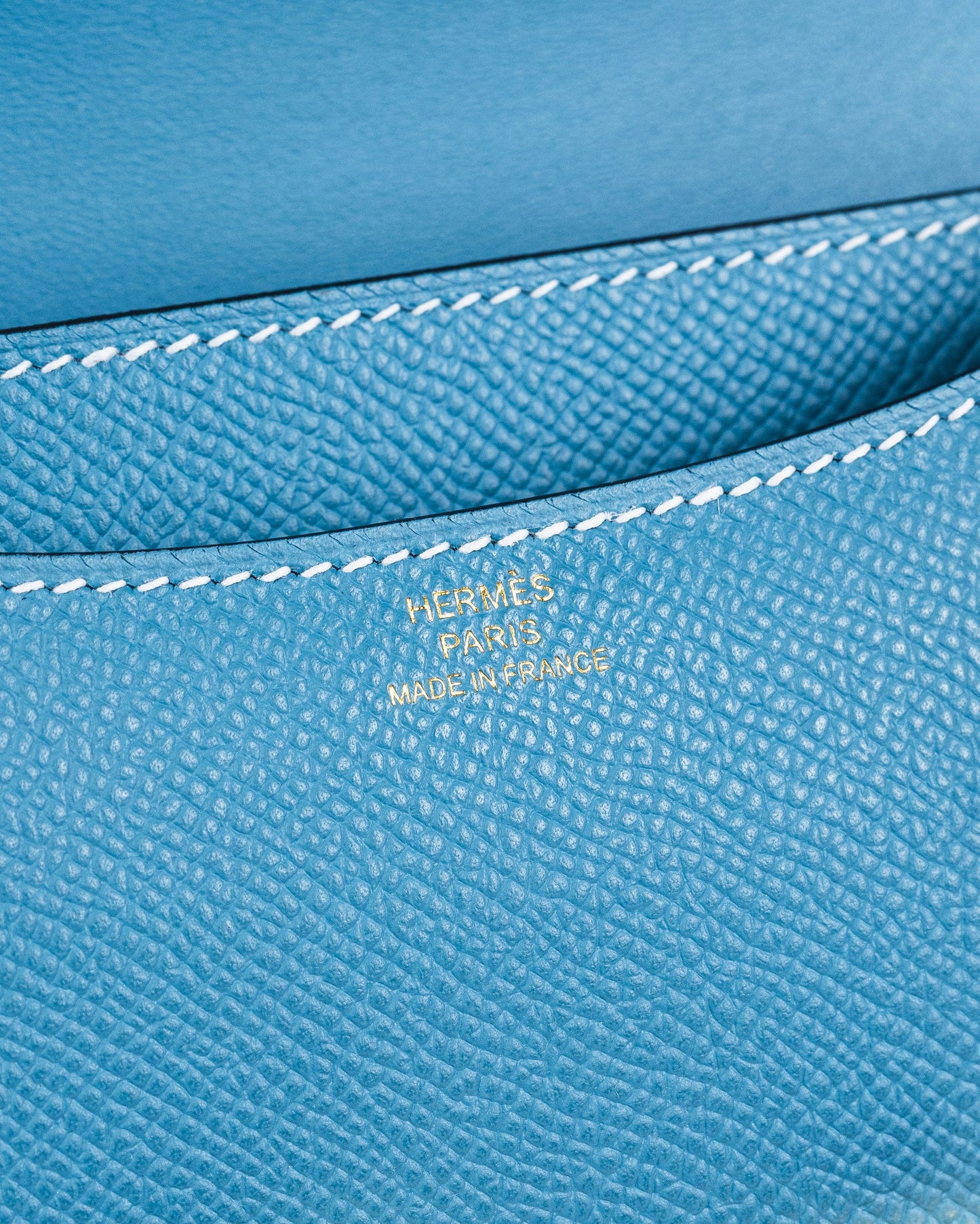 Constance 18 New Blue Jean in Epsom Leather with Gold Hardware