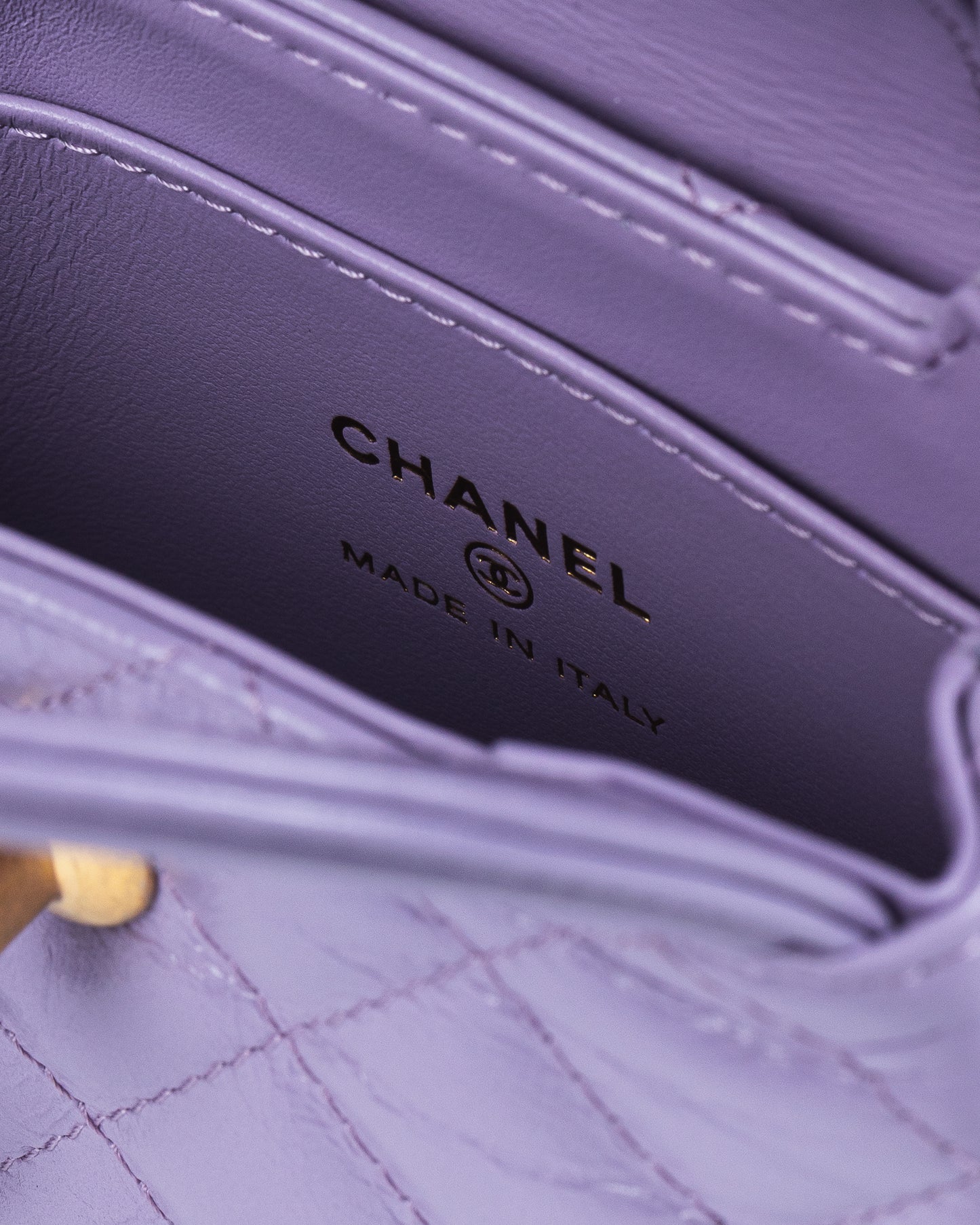 Chanel Kelly Bag Shiny Aged Calfskin & Gold-Tone Metal in Lavender Micro size