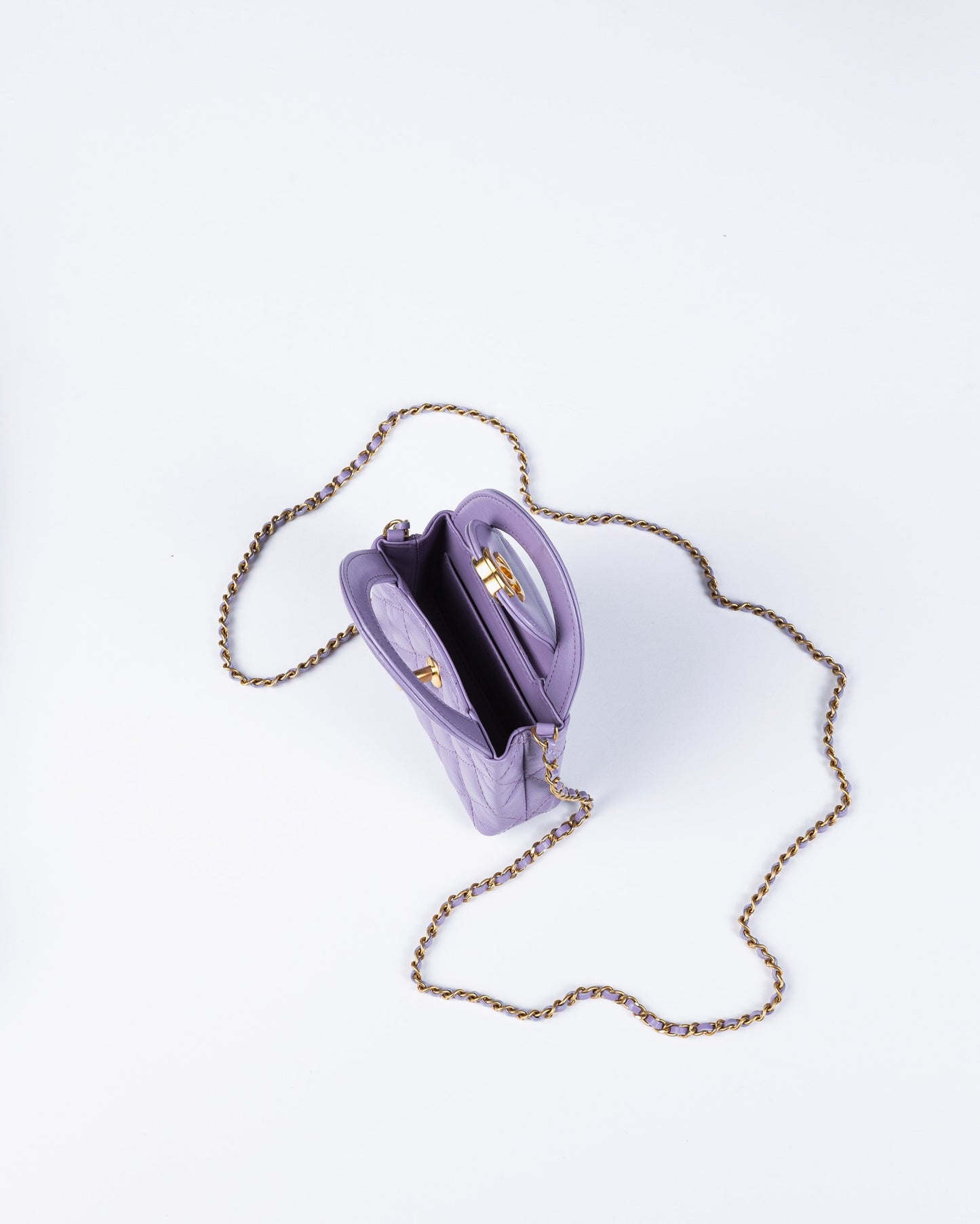 Chanel Kelly Bag Shiny Aged Calfskin & Gold-Tone Metal in Lavender Micro size