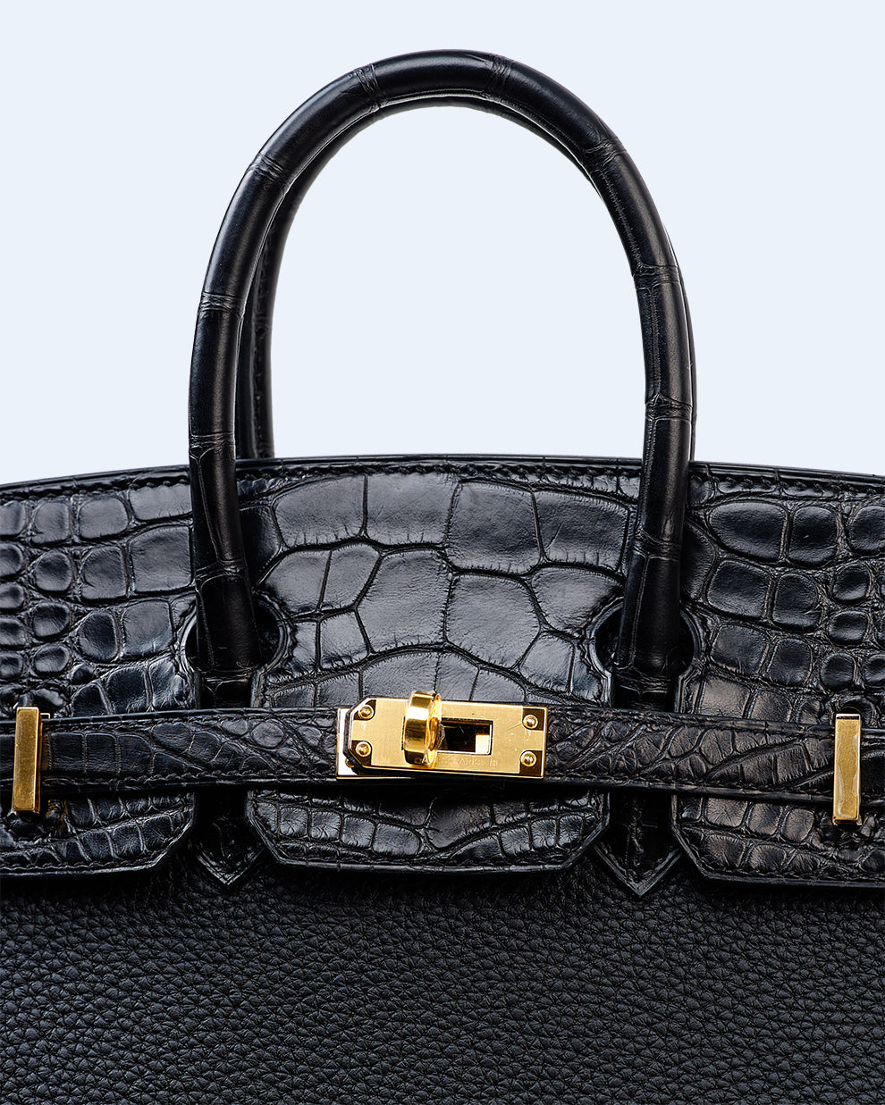 Birkin 25 Black in Togo Leather and Matte Alligator Touch with Gold Hardware