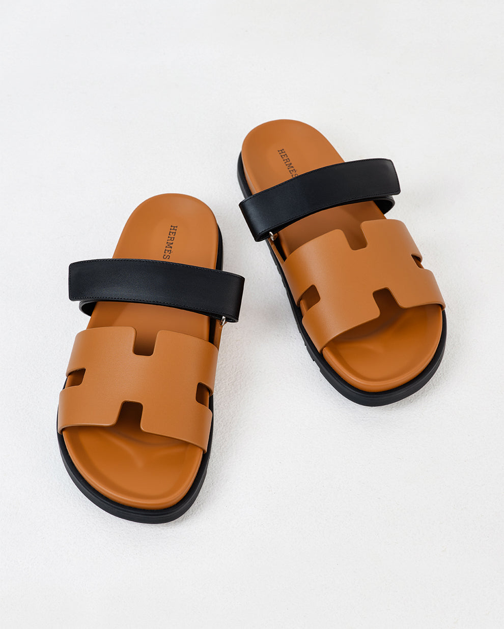 Chypre Sandal Homme Gold and Black in Calfskin Leather