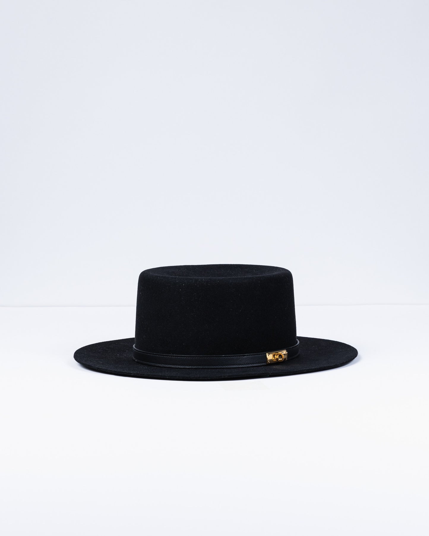 Hampton Hat Black in Felt with Gold Hardware size 58