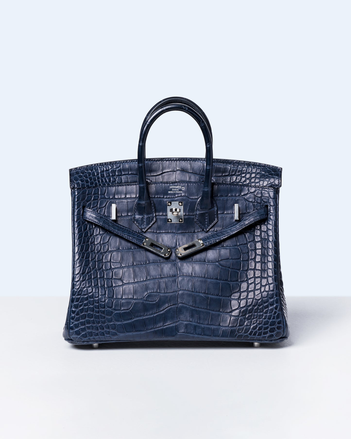 Birkin 25 Bleu in Matte Alligator with Palladium Hardware
