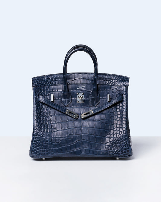 Birkin 25 Bleu in Matte Alligator with Palladium Hardware