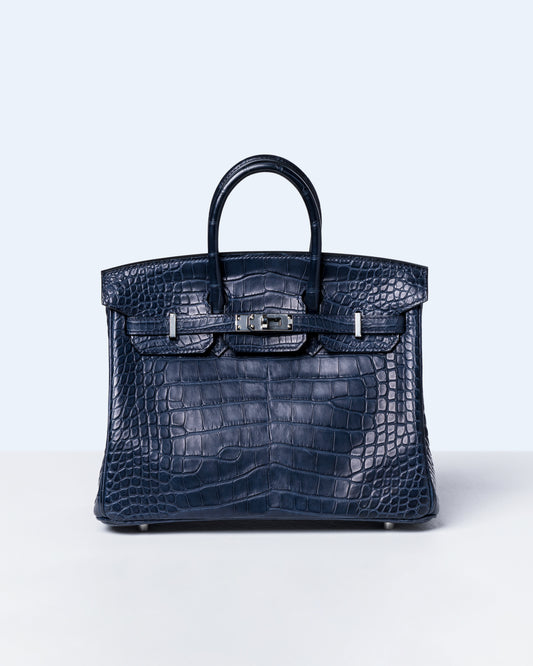 Birkin 25 Bleu in Matte Alligator with Palladium Hardware
