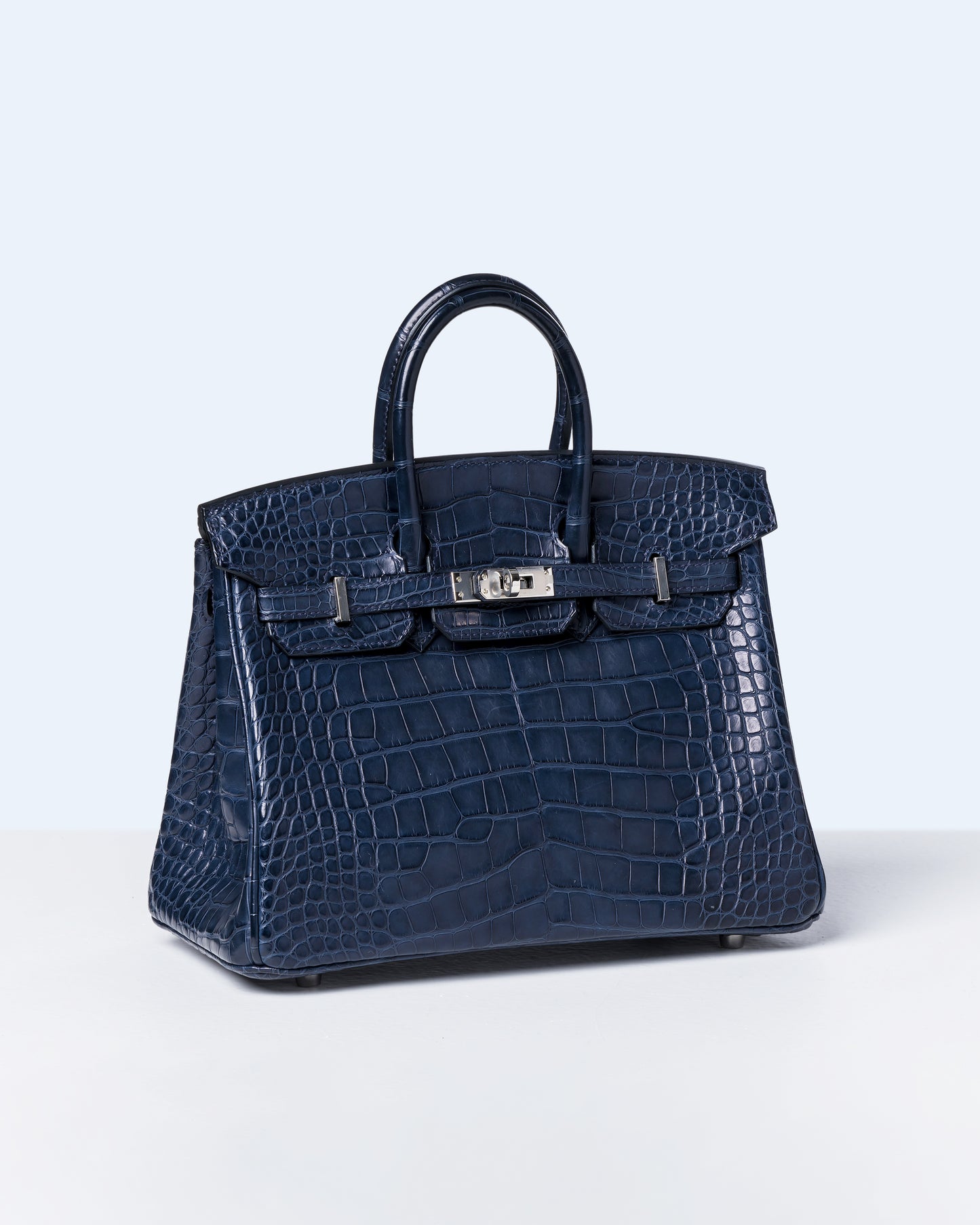 Birkin 25 Bleu in Matte Alligator with Palladium Hardware