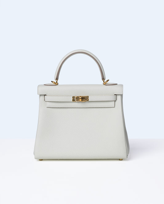 Kelly 25 Mushroom in Togo Leather with Gold Hardware